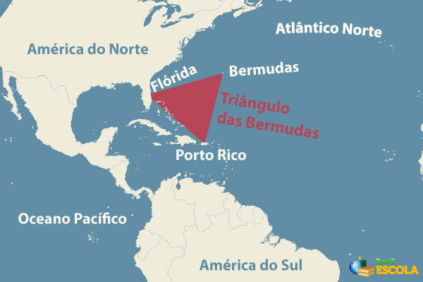Mapa indicando a localização do Triângulo das Bermudas, uma região do Oceano Atlântico que possui muitos mistérios. Mapa indicando a localização do Triângulo das Bermudas, uma região do Oceano Atlântico que possui muitos mistérios.