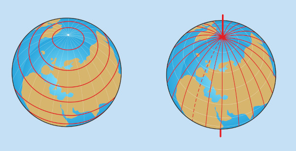 Dois globos terrestres cortados por paralelos e meridianos. Dois globos terrestres cortados por paralelos e meridianos.