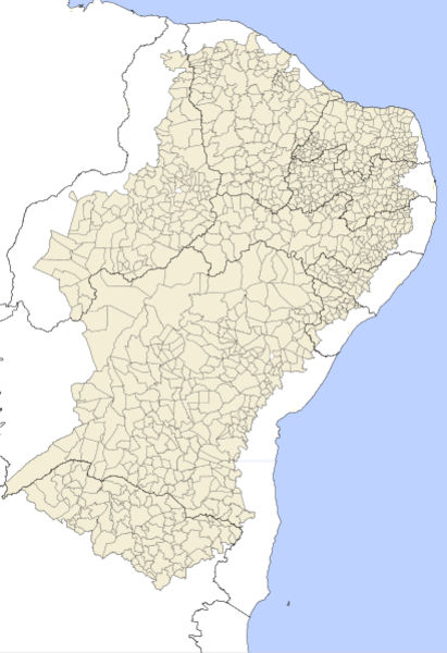 Mapa no qual é possível ver o Semiárido Brasileiro (antigo Polígono das Secas), região mais seca do Nordeste.